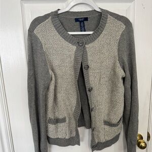 Chaps Two-Tone Gray Crewneck Button Cardigan